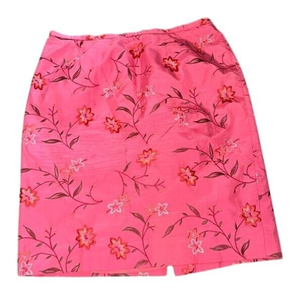 Dana Buchman Womens Pink Floral Embroidered Silk Skirt Size 18 - Picture 1 of 6